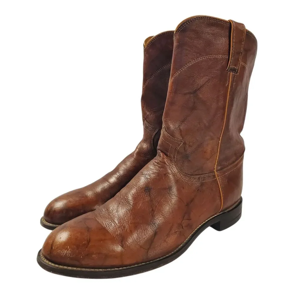 JUSTIN Boots DEERLITE Mens Size 11 Brown Leather Western Cowboy Rodeo 3163